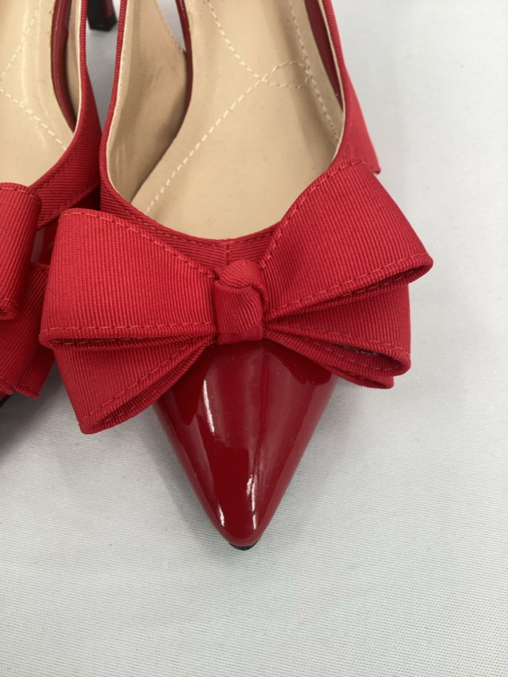 J.Renee Red Patent Pointed-Toe Slingback Pumps with Bow Accent - Picture 5 of 10